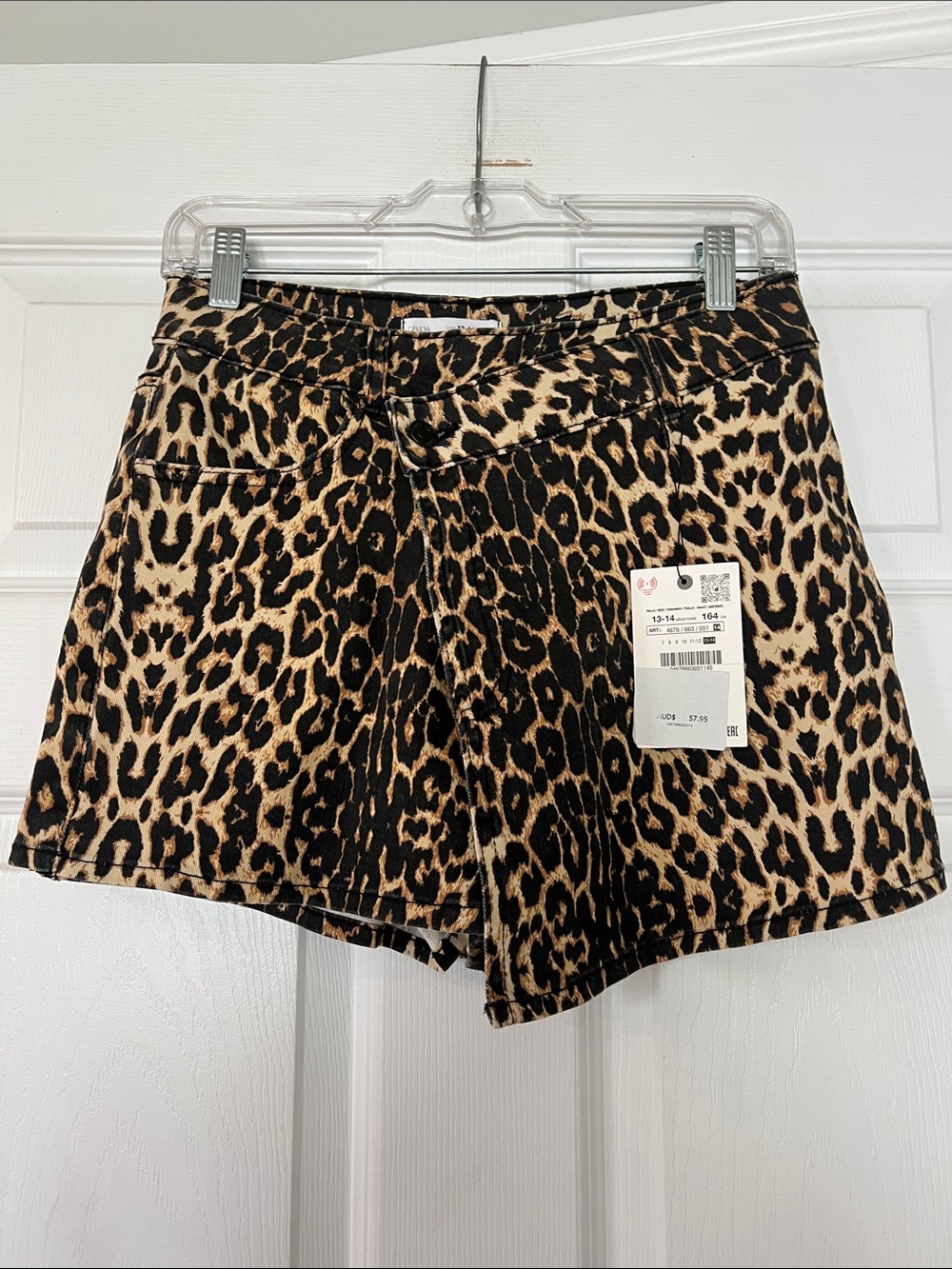 Zara Leopard Print Jean Shorts in Tan and Black